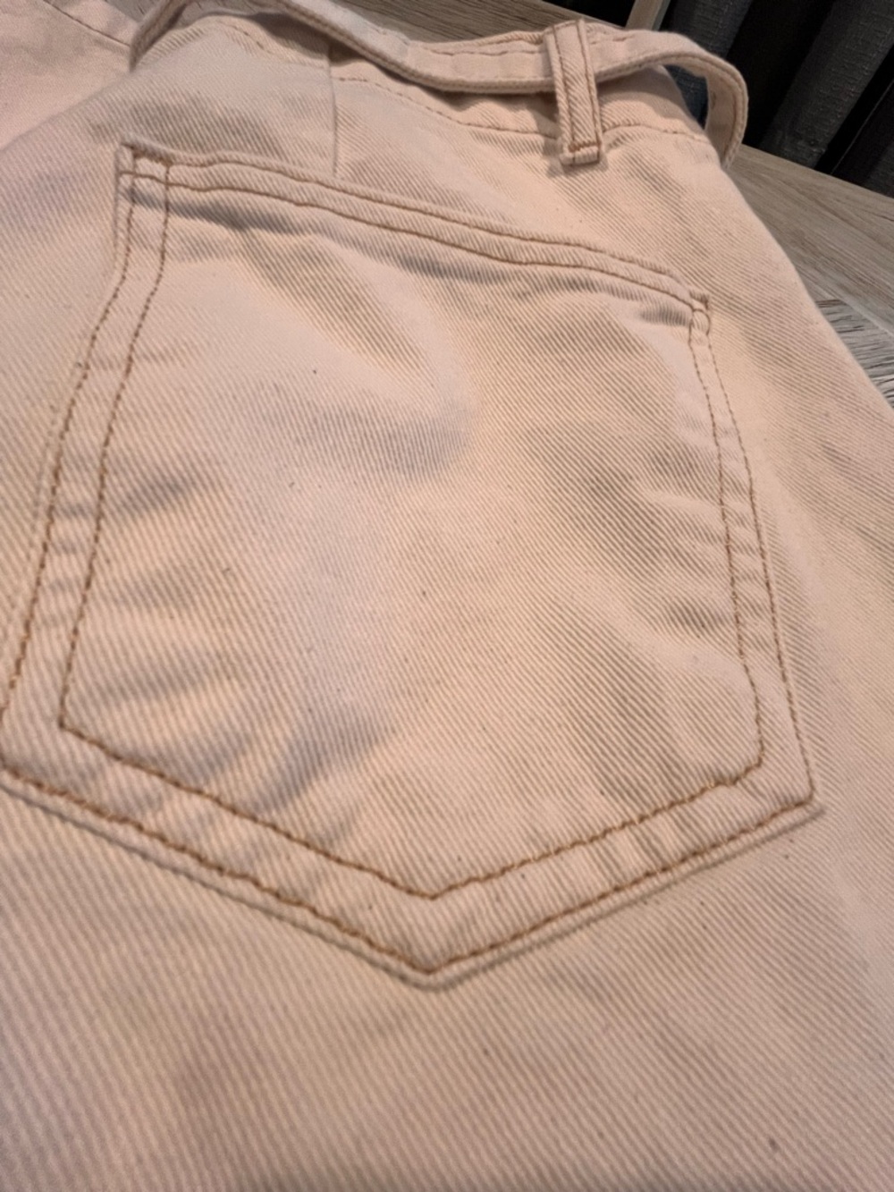 Zara High-Waist Cream 100% Cotton Wide Leg Contrast Stitch Jeans Size 6 - Picture 6 of 16